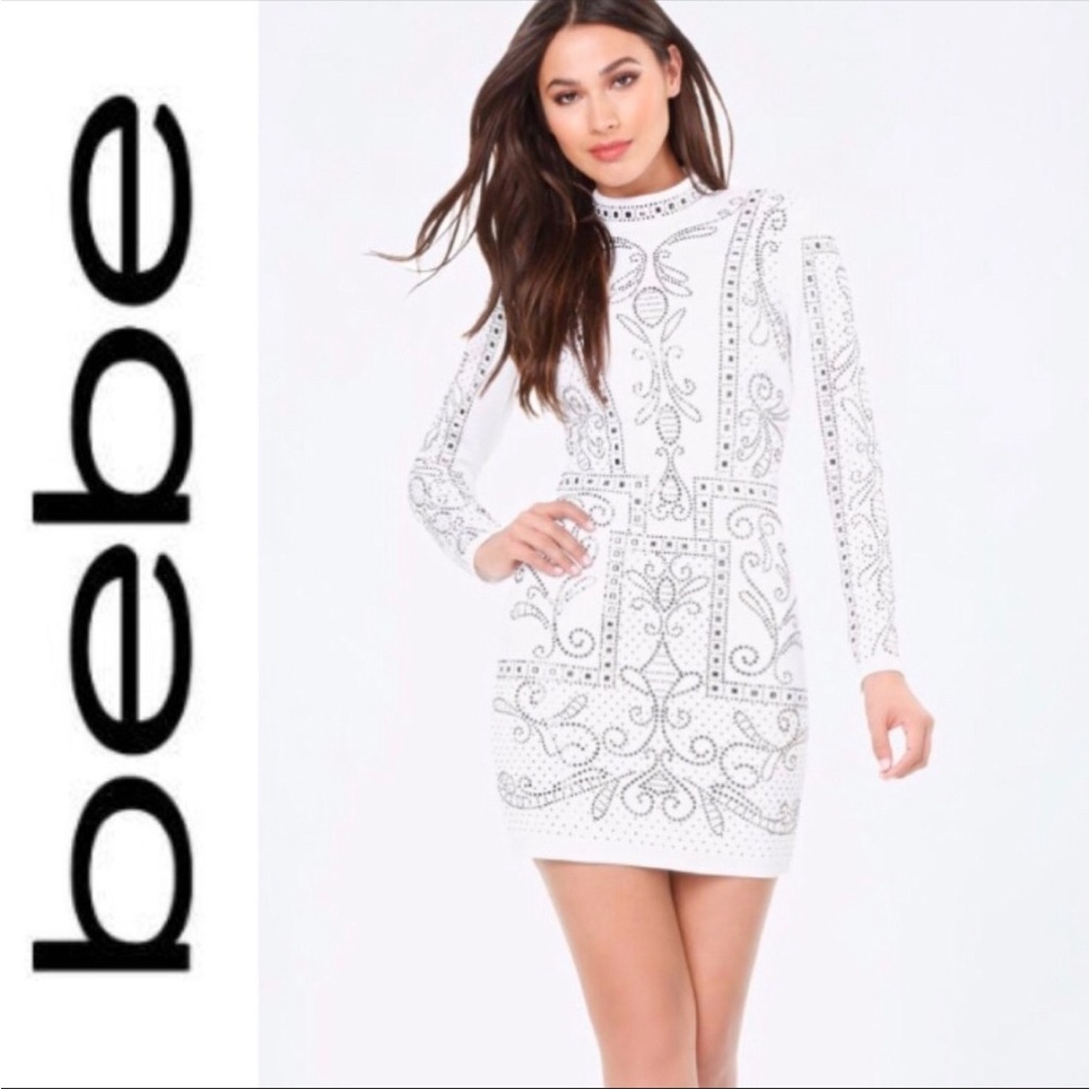bebe Black and White Long Sleeve Dress